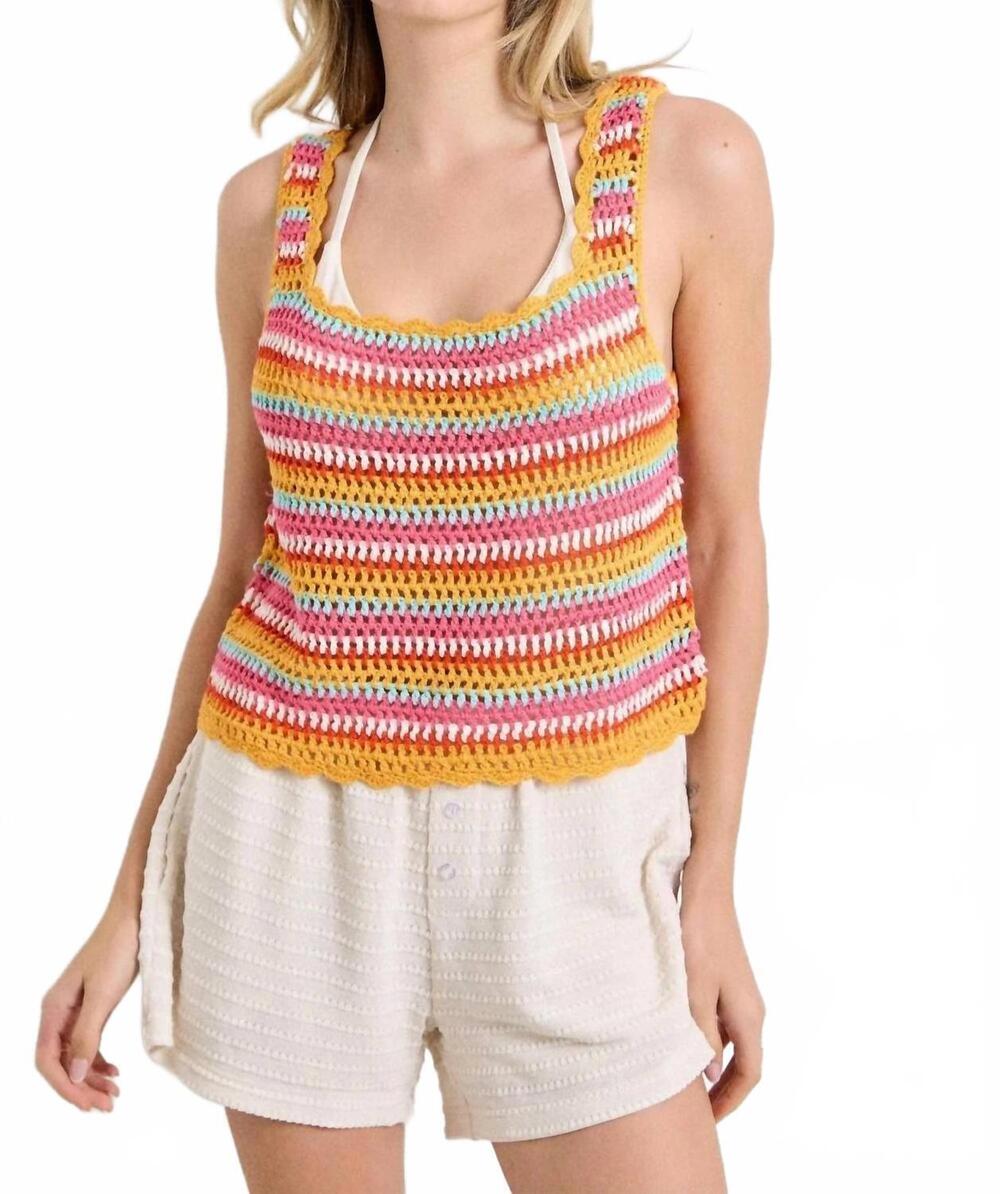 NEW POLAGRAM crochet tank top in multi stripe
